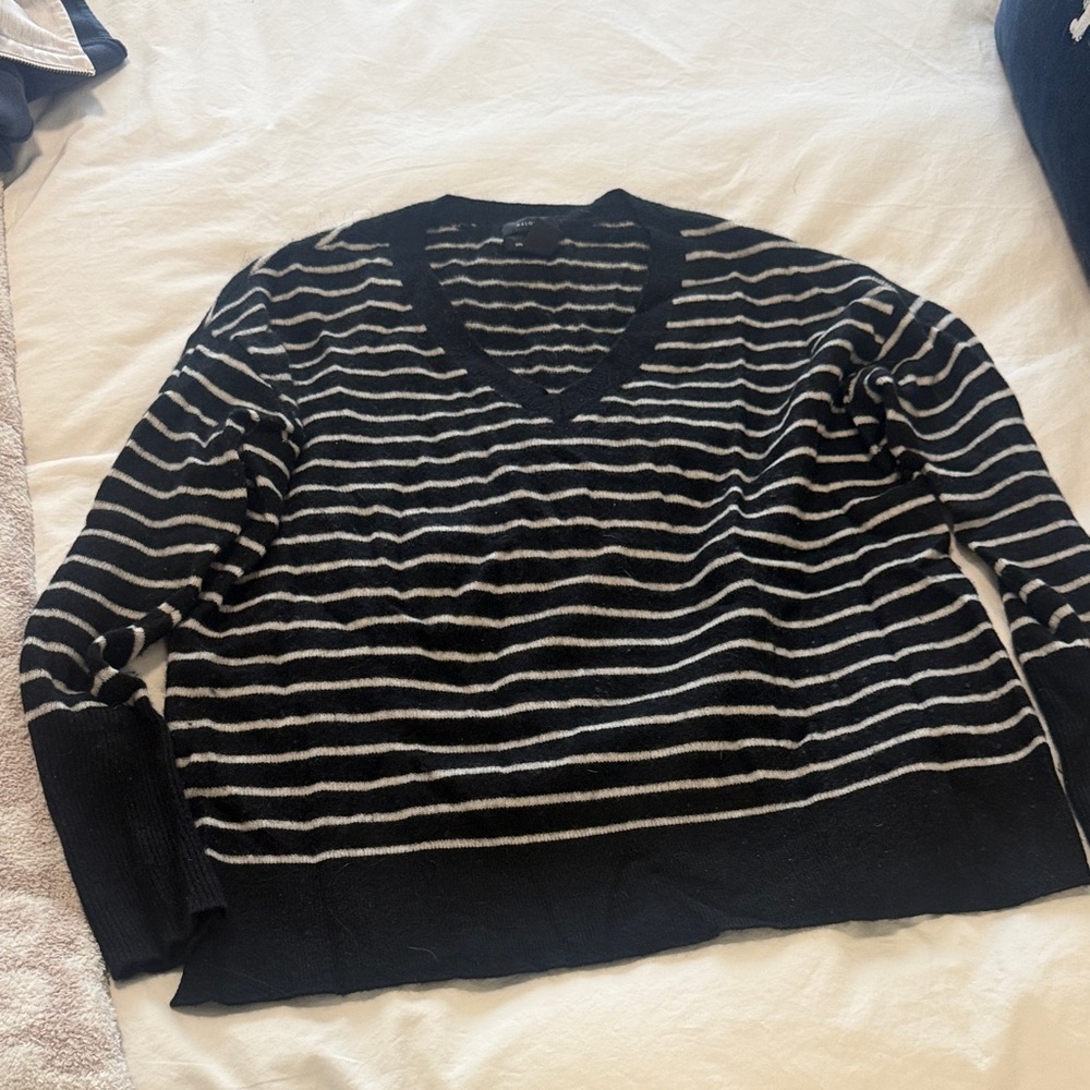 Cashmere Black and White Striped Sweater, size S